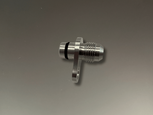 BMW B48 and B58 Coolant and Oil Turbo Fittings -6AN to O-ring - metal fittings with o-ring on a grey background